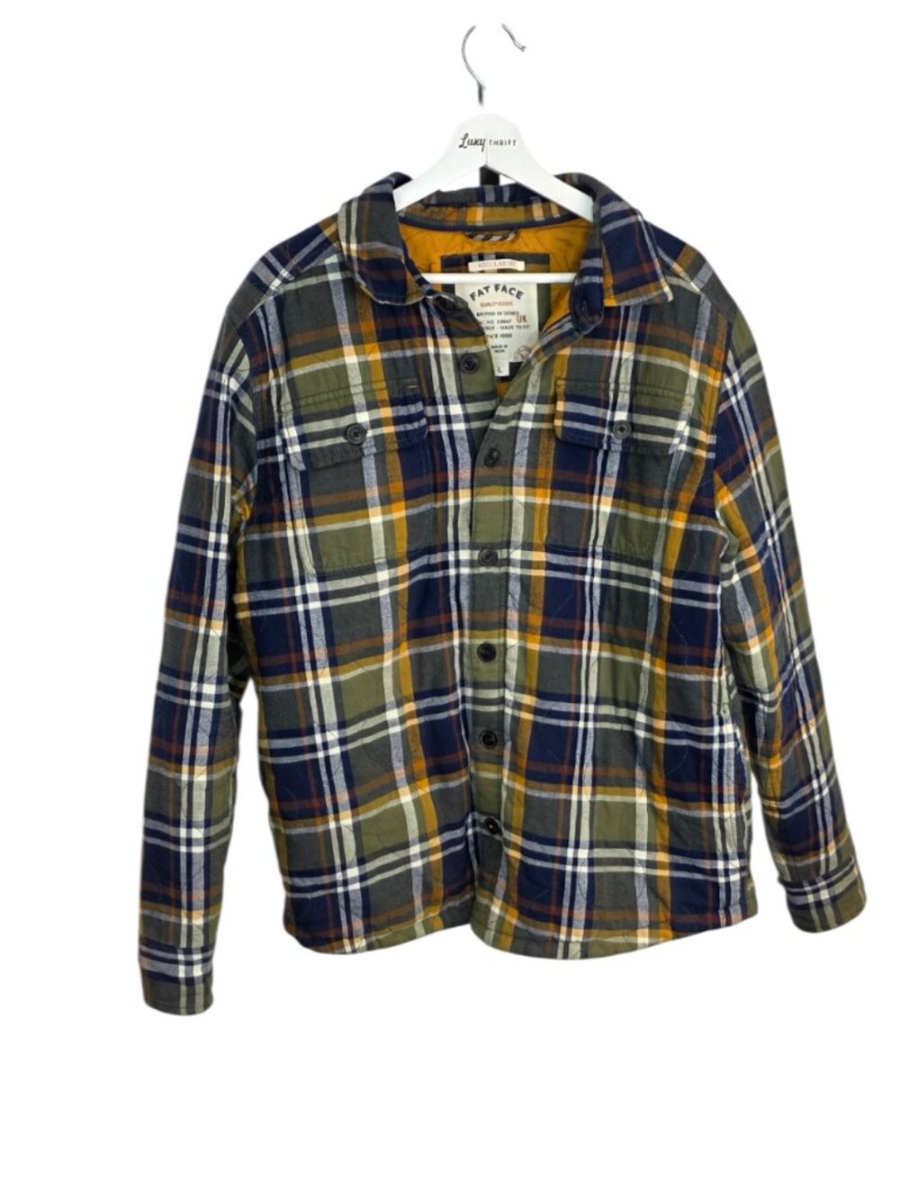 Fat Face Men's Quilted Plaid Jacket, Button Up , Shacket, Cotton, Size L